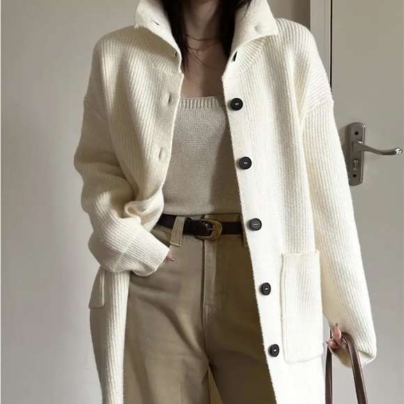 18 Chunky Thick Oversized Long Below Knee Button Rib Bone Cardigan Sweater - Picture 3 of 8